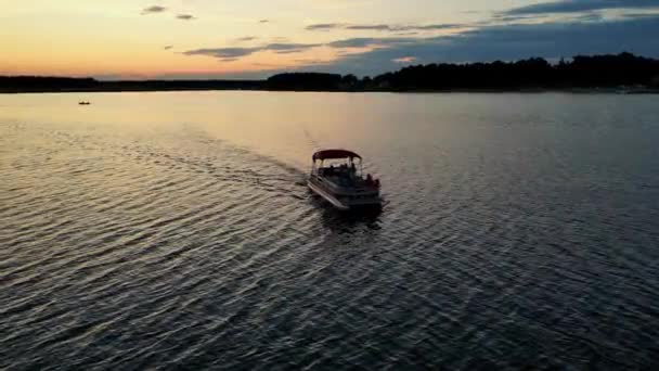 Ship Sailing Sea Lake Sunset Aerial Shot Sunset Lake River — Stock Video
