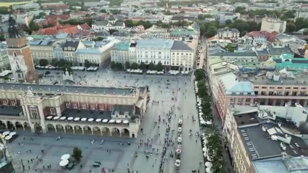 Marknadstorget Från Ovan Flygfoto Gamla Stadskärnan Krakow Gamla Stans Största — Stockvideo