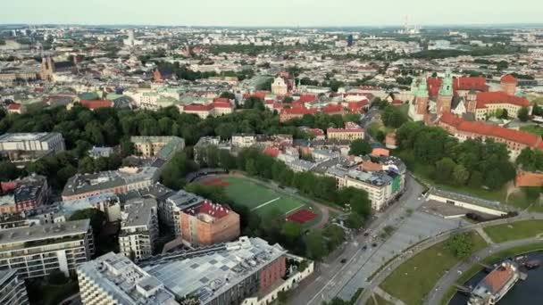Kraków Polska Zamek Królewski Katedra Wawelu Wisła Park Ludzie Spacerujący — Wideo stockowe