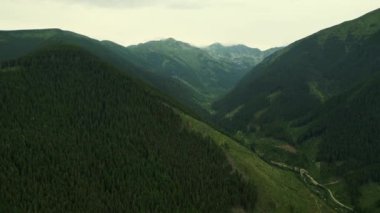 Slovakya 'daki dağların akşam manzarası, tepeler, uçurumlar, kayalar, tepeler, manzara, yeşil çimenler, gökyüzü. Dağ havası, destansı manzara. High Tatras 'taki dağ manzarası. Polonya ve Slovakya.
