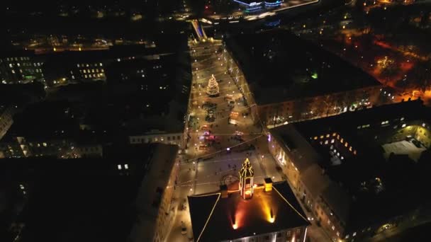 Tartu Estonia Uroczy Jarmark Bożonarodzeniowy Czeka Wieczorami Oświetlona Mnóstwem Migających — Wideo stockowe