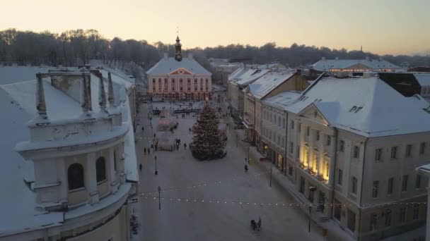 Сутінки Шимпанзе Над Тарту Різдвяний Ринок Естонії Площі Ратуші Можуть — стокове відео