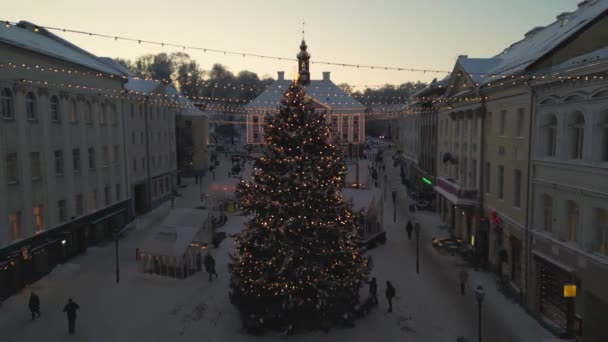 Тарту Естонія Різдвяний Ринок Святковий Вуличні Прикраси Яскравий Ринок — стокове відео