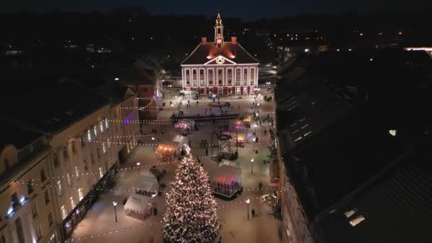 Рождественская Сцена Огнями Рынки Праздничный Старом Городе Магии — стоковое видео