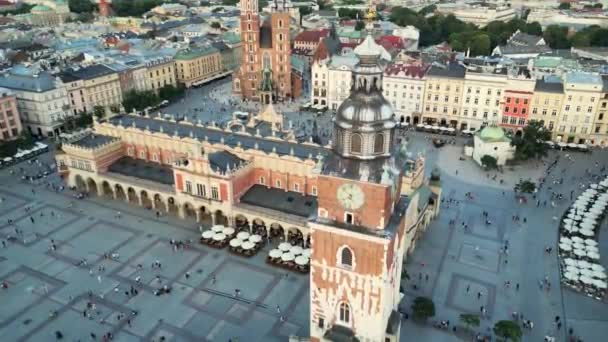 Market Square Aerial View Old City Center View Krakow Old — Stock Video