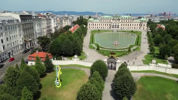 Vista Aérea Del Palacio Belvedere Viena Austria Histórico Vista Aérea — Vídeos de Stock