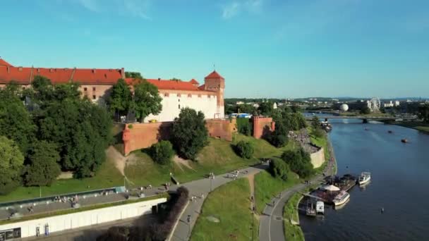 Rzeka Wisła Wisła Widziana Powietrza Krakowie Krakowie Polsce Polsce Flyover — Wideo stockowe
