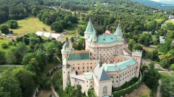 Aerial View Bojnice Medieval Castle Beautiful Aerial Establishing View Romantic — Stock Video