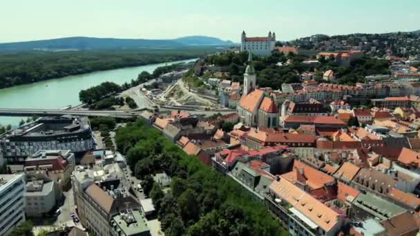 Drone Voando Castelo Bratislava Bratislavsky Hrad Castelo Bratislava Principal Castelo — Vídeo de Stock