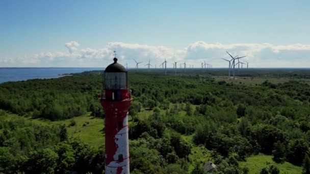 Lighthouse Pakri Wind Generators Background Baltic Sea Background Sea Coast — Stock Video