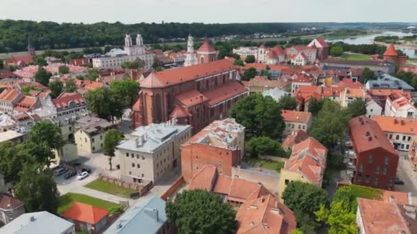 Prachtige Skyline Van Kaunas Stad Oude Stad Met Kerktorens Stadhuis — Stockvideo