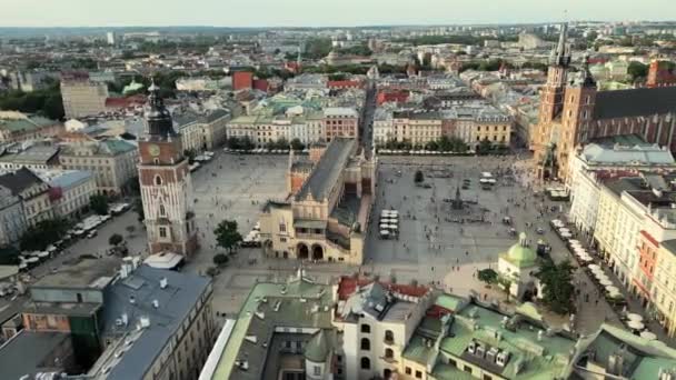 Flygfoto Panorama Historiska Gamla Stan Wawel Slott Och Stora Torget — Stockvideo