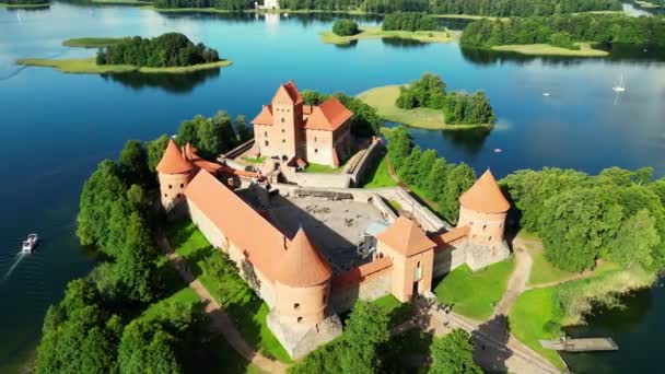 Lake Island Castle Trakai Lituania Vuelo Aéreo Alrededor Trakai Lithuania — Vídeo de stock