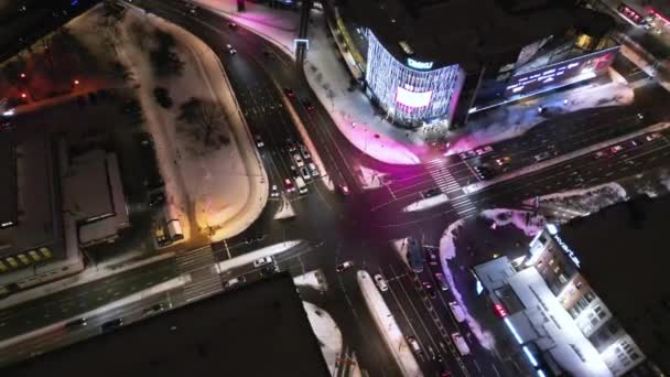 Top Aerial Cars Drive Cross Road Heavy Traffic Downtown Streets — Wideo stockowe