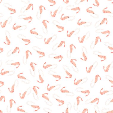 Vector seamless pattern with shrimp.Underwater cartoon creatures.Marine background.Cute ocean pattern for fabric, childrens clothing,textiles,wrapping paper.
