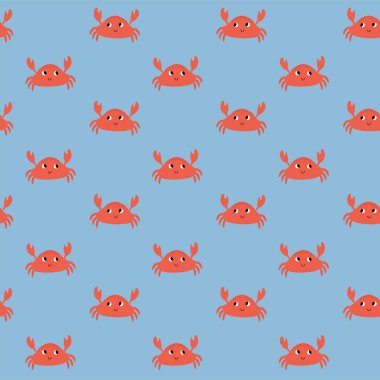 Vector seamless pattern with crab.Underwater cartoon creatures.Marine background.Cute ocean pattern for fabric, childrens clothing,textiles,wrapping paper.