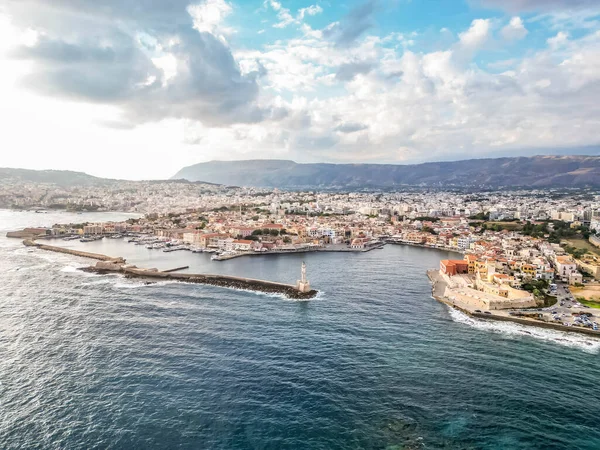 Aerial Photo Chania Old Harbor Beautiful Day Stock Picture