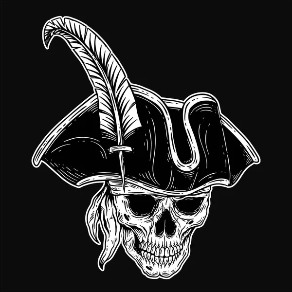 Dark Art Skull Pirates Capitaine Skeleton Vintage Illustration Pour Vêtements — Image vectorielle