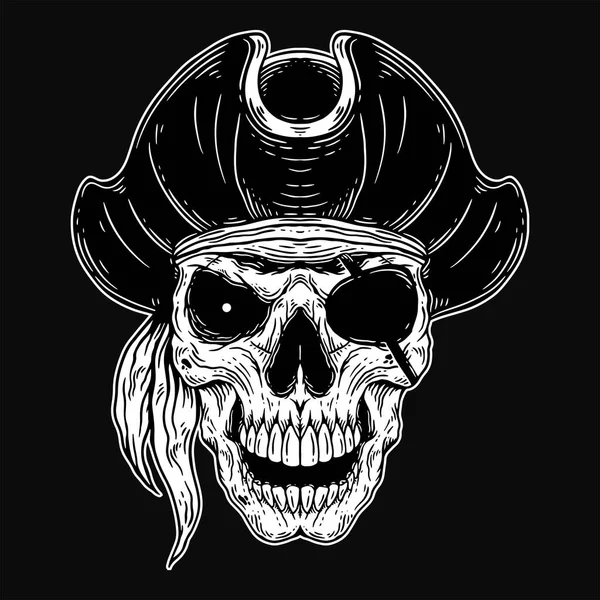 Dark Art Teschio Pirati Capitano Scheletro Illustrazione Epoca Abbigliamento — Vettoriale Stock