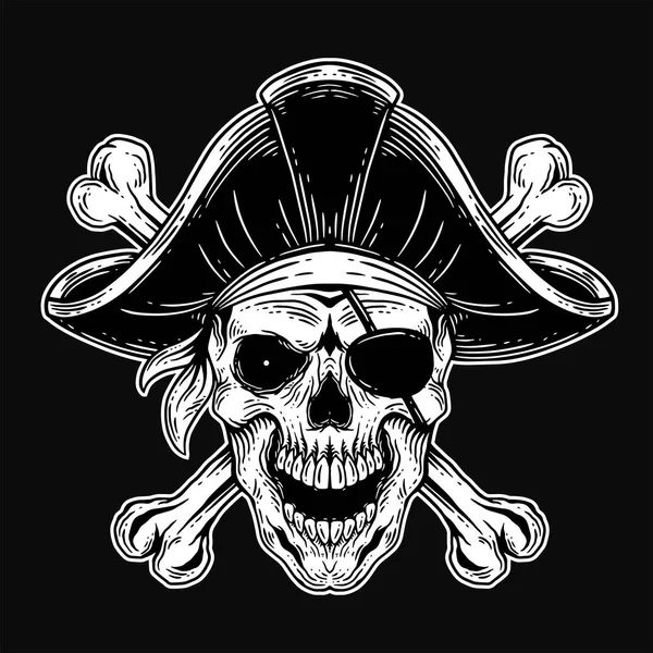 Dark Art Skull Pirates Captain Skeleton Vintage Illustration Clothing Apparel — Stock Vector