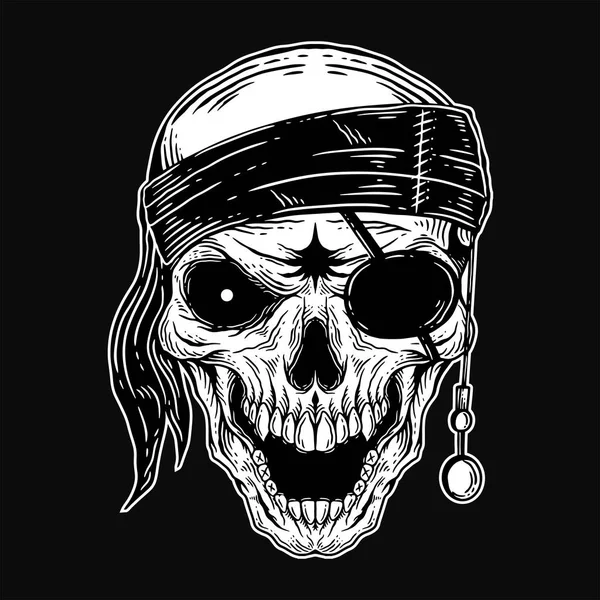 Arte Escura Caveira Piratas Capitão Esqueleto Vintage Ilustração Para Vestuário — Vetor de Stock