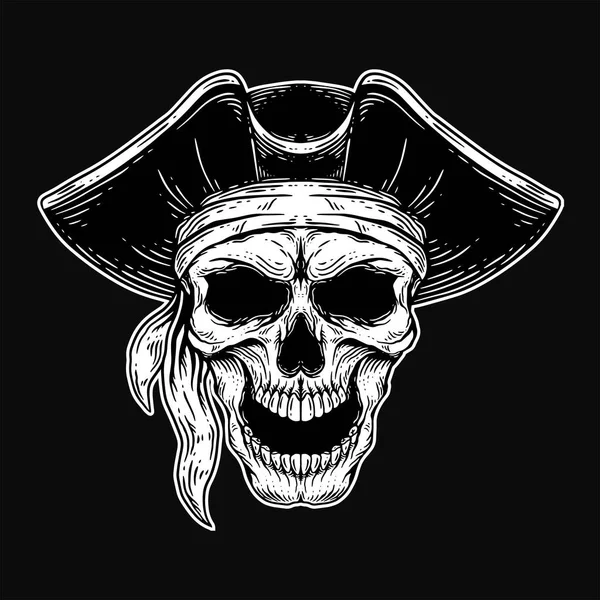 Arte Oscuro Cráneo Piratas Capitán Esqueleto Vintage Ilustración Para Ropa — Vector de stock