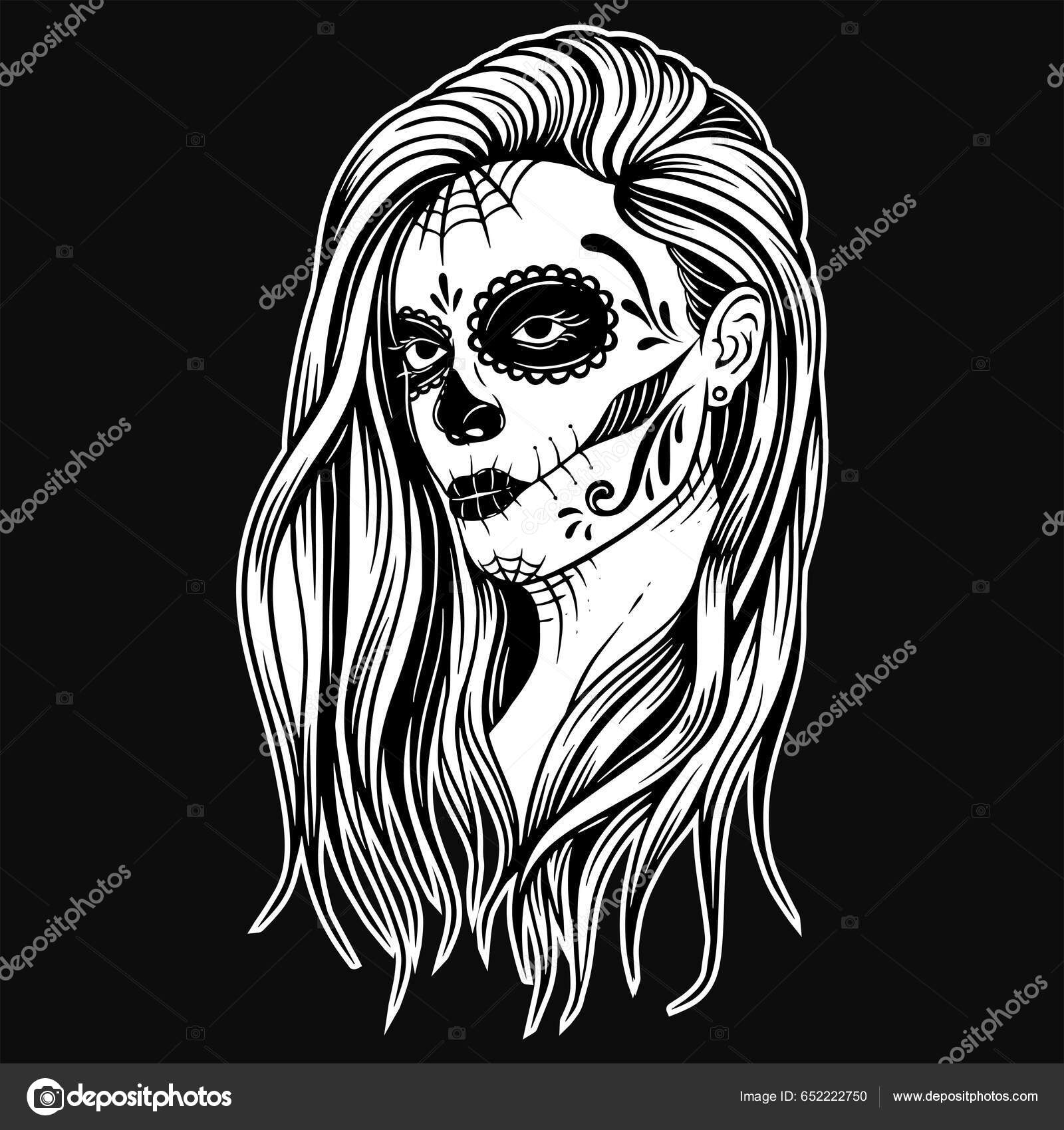 Art Sugar Girl Skull Tattoo. Hand pencil drawing on paper. Stock  Illustration | Adobe Stock