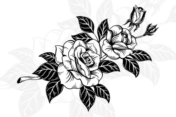 Handritade Rosor Och Blad Vintage Blomma Clipart Sammansättning Dekorativ Illustration — Stock vektor