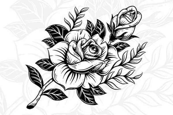 Rosa Línea Flores Arte Con Hoja Clipart Composición Floral Ramo — Archivo Imágenes Vectoriales