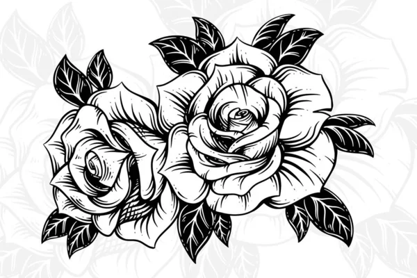 Vintage Hermosas Flores Rose Elementos Flores Ramo Tallo Para Tatuaje — Vector de stock