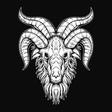 Kara Sanat Gotik Kafatası Şeytani Boynuz Vintage Dövmesi Elde çizim stili