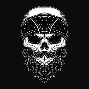 Dark Art Skull Gangster Dövme Vintage gangsta giyim el çizim tarzı illüstrasyon