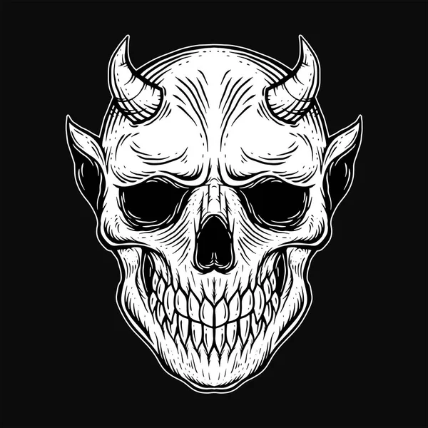 Темне Мистецтво Людський Череп Демон Ріг Вінтаж Татуювання Кістки Стилі — стоковий вектор