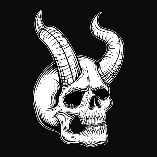Dark Art Human Skull Demon Horn Vintage Tattoo Bones Hand — Stock Vector