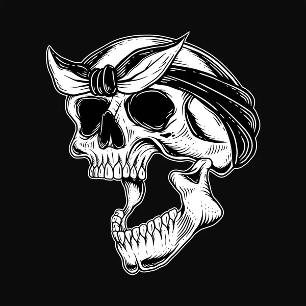 Dark Art Skull Gangster Tattoo Vintage Bandana Klobouk Oblečení Ruční — Stockový vektor