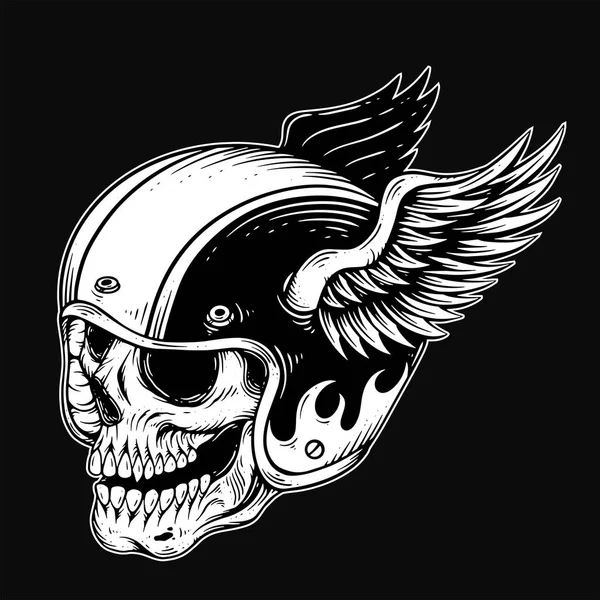 Arte Escura Skull Rider Motociclistas Retro Vintage Tatuagem Capacete Motocicleta — Vetor de Stock