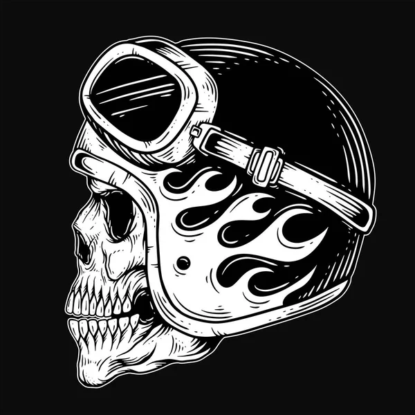 Dark Art Skull Rider Man Twarz Rowerzystów Retro Vintage Tatuaż — Wektor stockowy