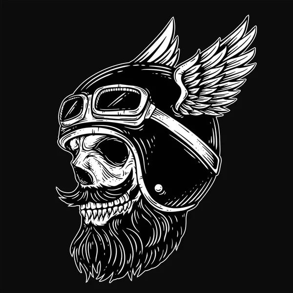 Dark Art Skull Rider Man Gezicht Fietsers Retro Vintage Tattoo — Stockvector