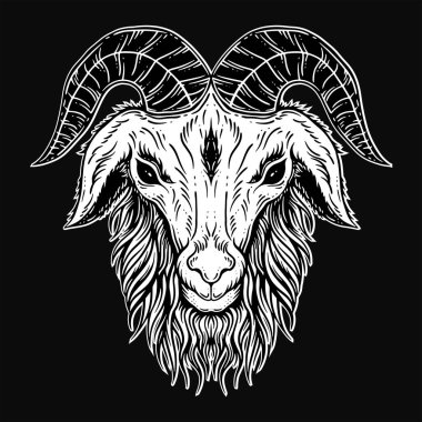 Kara Sanat Keçisi Boynuzları Koyun boynuzları Dövme ve giysi çizimi için siyah siyah beyaz