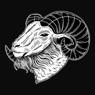 Kara Sanat Keçisi Boynuzları Koyun boynuzları Dövme ve giysi çizimi için siyah siyah beyaz