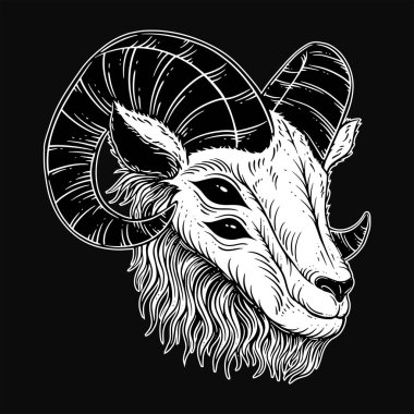 Kara Sanat Keçisi Boynuzları Koyun boynuzları Dövme ve giysi çizimi için siyah siyah beyaz