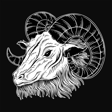 Kara Sanat Keçisi Boynuzları Koyun boynuzları Dövme ve giysi çizimi için siyah siyah beyaz