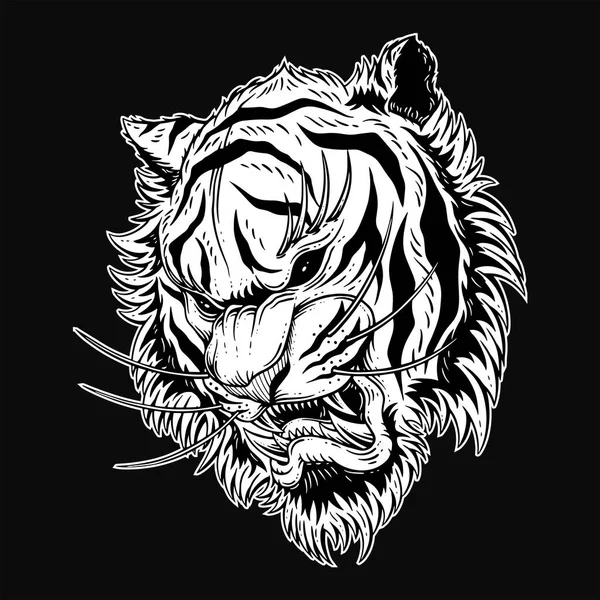Głowa Tygrysa Zły Bestia Ryczące Kły Dla Tattoo Odzież Czarny — Wektor stockowy
