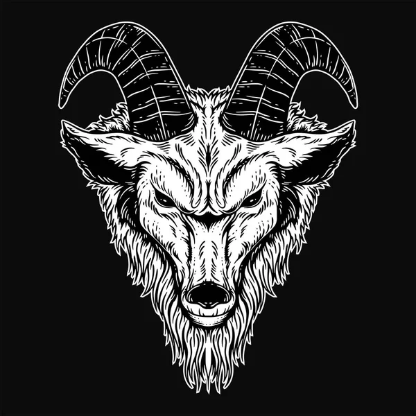 Dark Art Goat Head Rogi Owce Satanistyczne Czarny Biały Tatuażu — Wektor stockowy