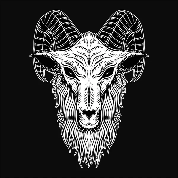 Dark Art Kozí Hlava Rohy Ovce Satanistická Černá Bílá Pro — Stockový vektor