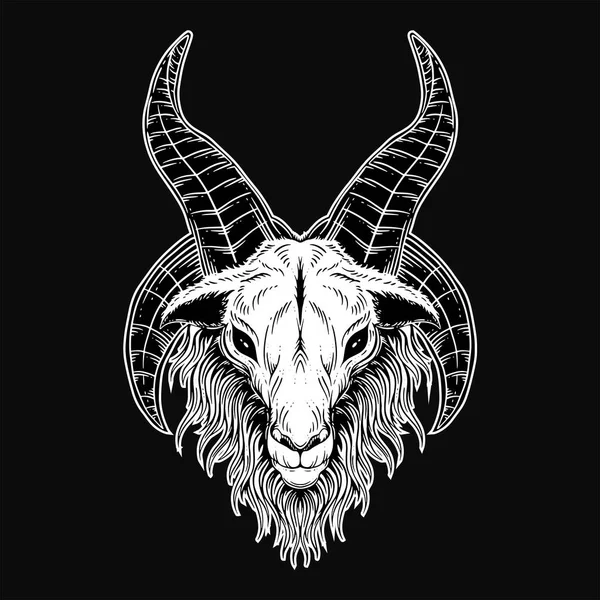 Dark Art Cors Tête Chèvre Mouton Satanique Noir Blanc Pour — Image vectorielle