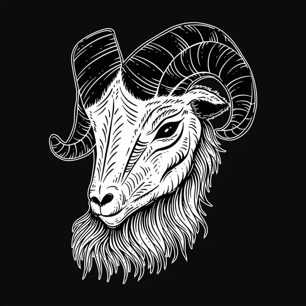 Темне Мистецтво Кози Роги Голови Вівці Сатанинські Чорно Білі Татуювання — стоковий вектор