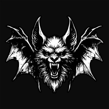 Kara Sanat Yarasa Canavarı Korkunç Cehennem Cadısı Kafatası Grunge Klasik Tarzı Siyah Beyaz