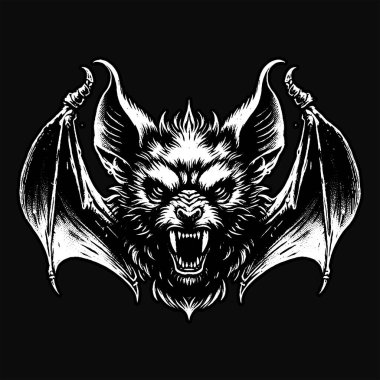 Kara Sanat Yarasa Canavarı Korkunç Cehennem Cadısı Kafatası Grunge Klasik Tarzı Siyah Beyaz