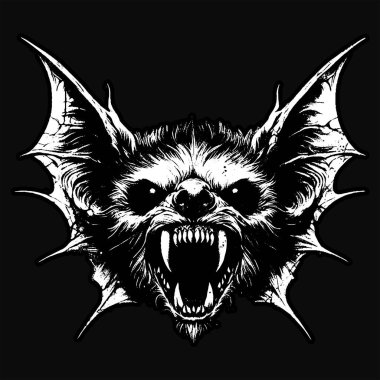 Kara Sanat Yarasa Canavarı Korkunç Cehennem Cadısı Kafatası Grunge Klasik Tarzı Siyah Beyaz